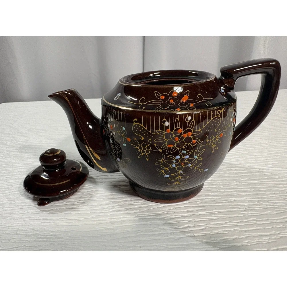 Vintage Japan Moriage Floral Peacock Teapot Ceramic Gold Gilt Hand Painted S0075